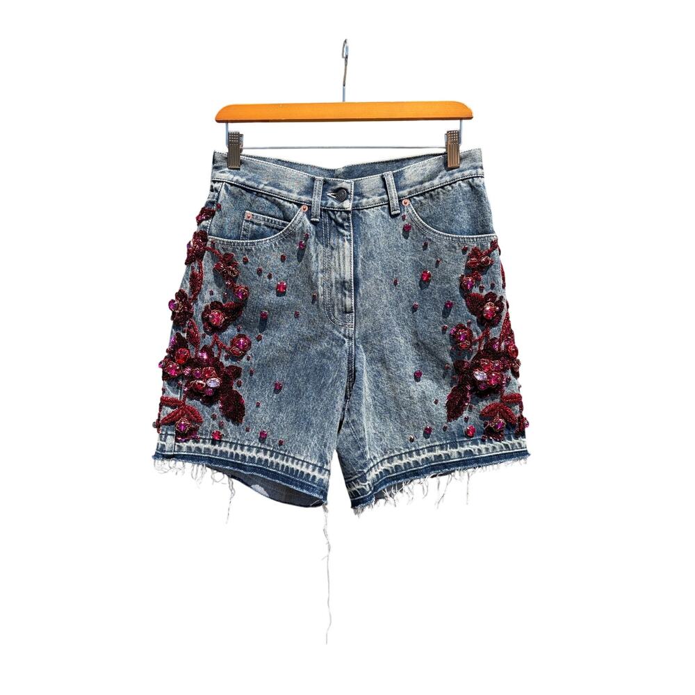 Gucci Denim Sequin Floral Embellished Shorts- S